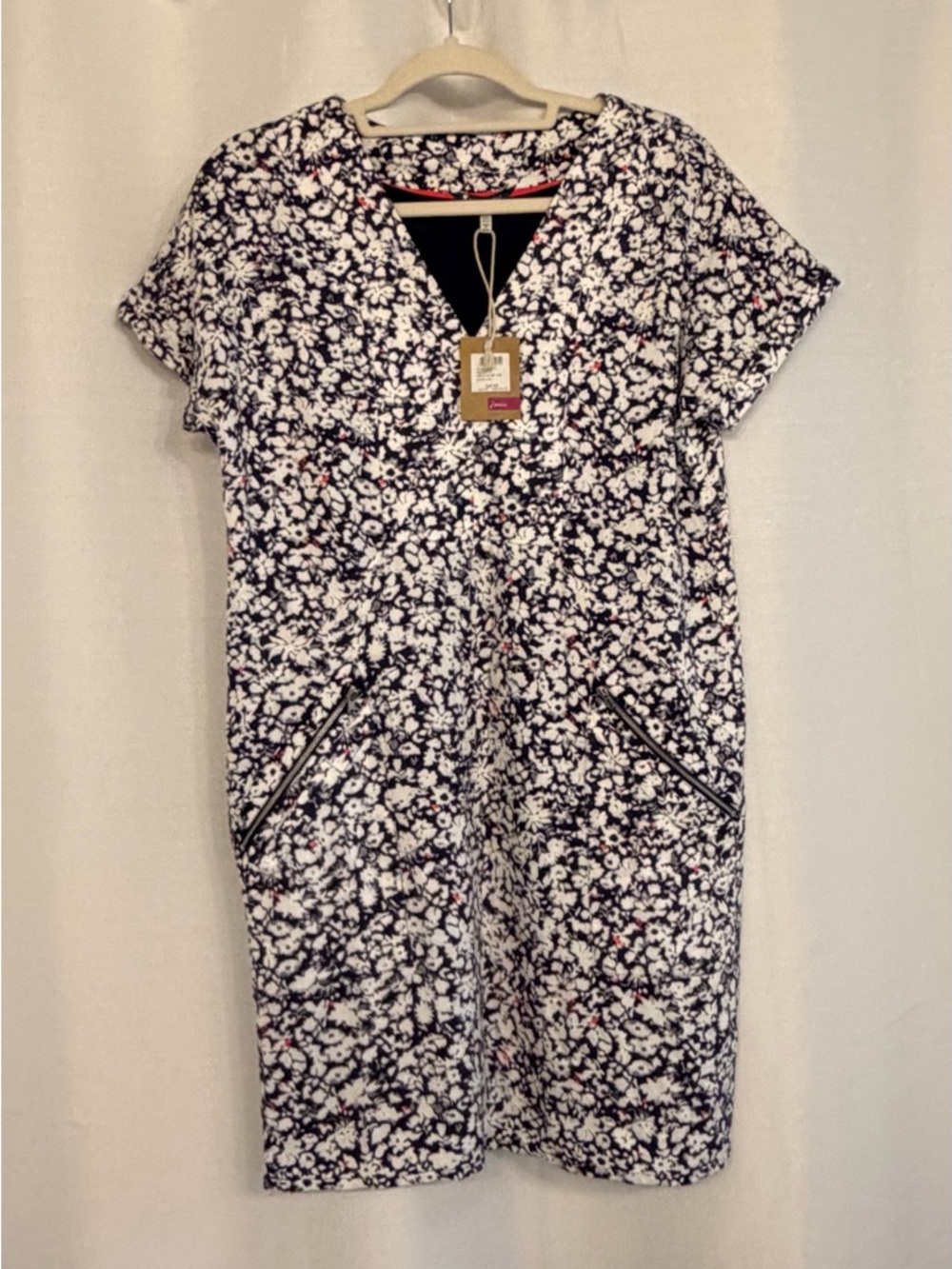 Joules Lisette Navy Floral Shift Dress Zip Pockets Size 6 NWT